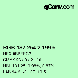 カラーコード: RGB 187 254.2 199.6 | qconv.com
