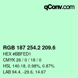 カラーコード: RGB 187 254.2 209.6 | qconv.com