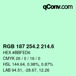カラーコード: RGB 187 254.2 214.6 | qconv.com