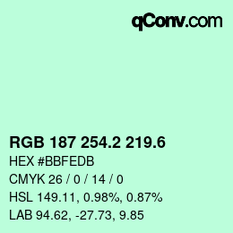 カラーコード: RGB 187 254.2 219.6 | qconv.com
