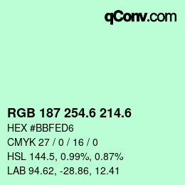 カラーコード: RGB 187 254.6 214.6 | qconv.com