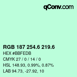 カラーコード: RGB 187 254.6 219.6 | qconv.com