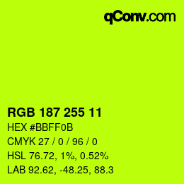 Color code: RGB 187 255 11 | qconv.com