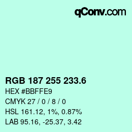 カラーコード: RGB 187 255 233.6 | qconv.com