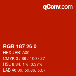 カラーコード: RGB 187 26 0 | qconv.com