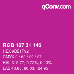 Color code: RGB 187 31 146 | qconv.com