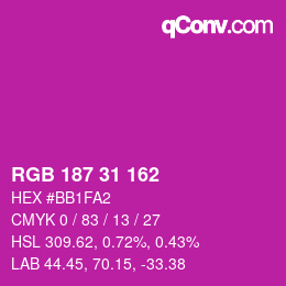 Color code: RGB 187 31 162 | qconv.com