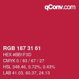 Color code: RGB 187 31 61 | qconv.com