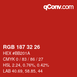 Color code: RGB 187 32 26 | qconv.com