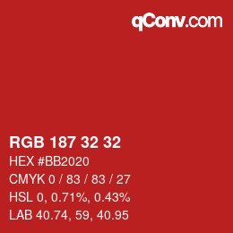 Color code: RGB 187 32 32 | qconv.com