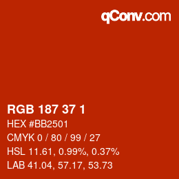 Color code: RGB 187 37 1 | qconv.com