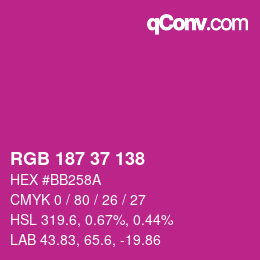 颜色代码: RGB 187 37 138 | qconv.com