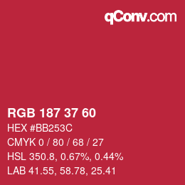 颜色代码: RGB 187 37 60 | qconv.com