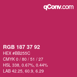 颜色代码: RGB 187 37 92 | qconv.com