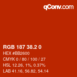 Color code: RGB 187 38.2 0 | qconv.com