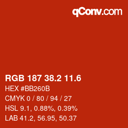 カラーコード: RGB 187 38.2 11.6 | qconv.com