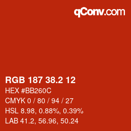 カラーコード: RGB 187 38.2 12 | qconv.com