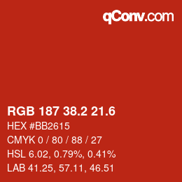 カラーコード: RGB 187 38.2 21.6 | qconv.com