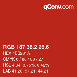 カラーコード: RGB 187 38.2 26.6 | qconv.com