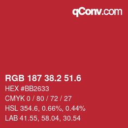 カラーコード: RGB 187 38.2 51.6 | qconv.com