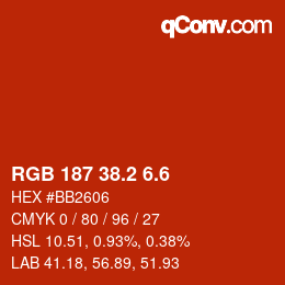 カラーコード: RGB 187 38.2 6.6 | qconv.com