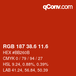 カラーコード: RGB 187 38.6 11.6 | qconv.com