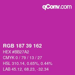 カラーコード: RGB 187 39 162 | qconv.com