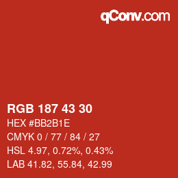 Color code: RGB 187 43 30 | qconv.com