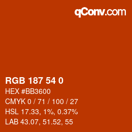 Color code: RGB 187 54 0 | qconv.com