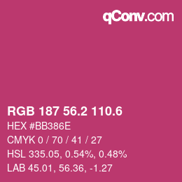 カラーコード: RGB 187 56.2 110.6 | qconv.com