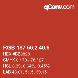 カラーコード: RGB 187 56.2 40.6 | qconv.com
