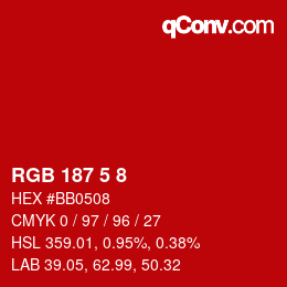 カラーコード: RGB 187 5 8 | qconv.com