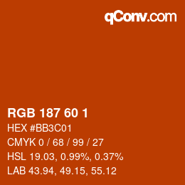 カラーコード: RGB 187 60 1 | qconv.com