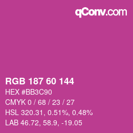 カラーコード: RGB 187 60 144 | qconv.com
