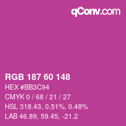 カラーコード: RGB 187 60 148 | qconv.com