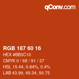カラーコード: RGB 187 60 16 | qconv.com