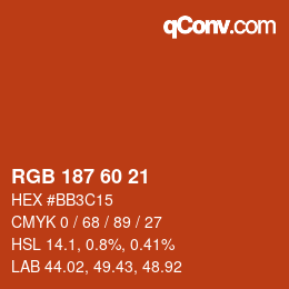 Color code: RGB 187 60 21 | qconv.com