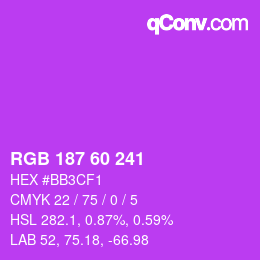 カラーコード: RGB 187 60 241 | qconv.com