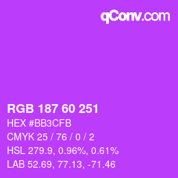 カラーコード: RGB 187 60 251 | qconv.com