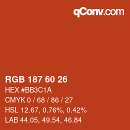 カラーコード: RGB 187 60 26 | qconv.com
