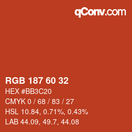 颜色代码: RGB 187 60 32 | qconv.com