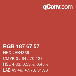 Color code: RGB 187 67 57 | qconv.com