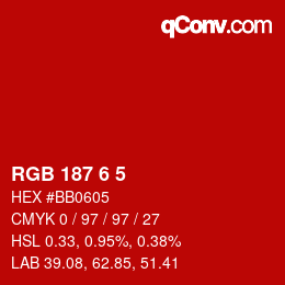 カラーコード: RGB 187 6 5 | qconv.com