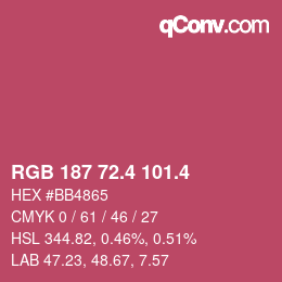 カラーコード: RGB 187 72.4 101.4 | qconv.com