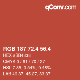 カラーコード: RGB 187 72.4 56.4 | qconv.com
