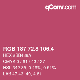 カラーコード: RGB 187 72.8 106.4 | qconv.com