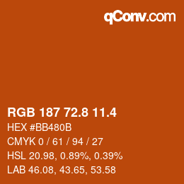 カラーコード: RGB 187 72.8 11.4 | qconv.com