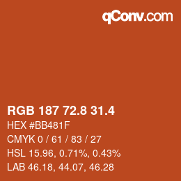 カラーコード: RGB 187 72.8 31.4 | qconv.com