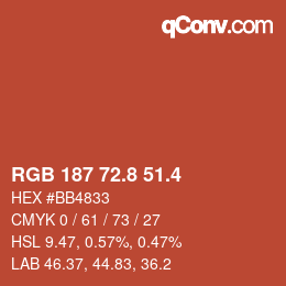 カラーコード: RGB 187 72.8 51.4 | qconv.com