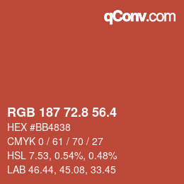 カラーコード: RGB 187 72.8 56.4 | qconv.com